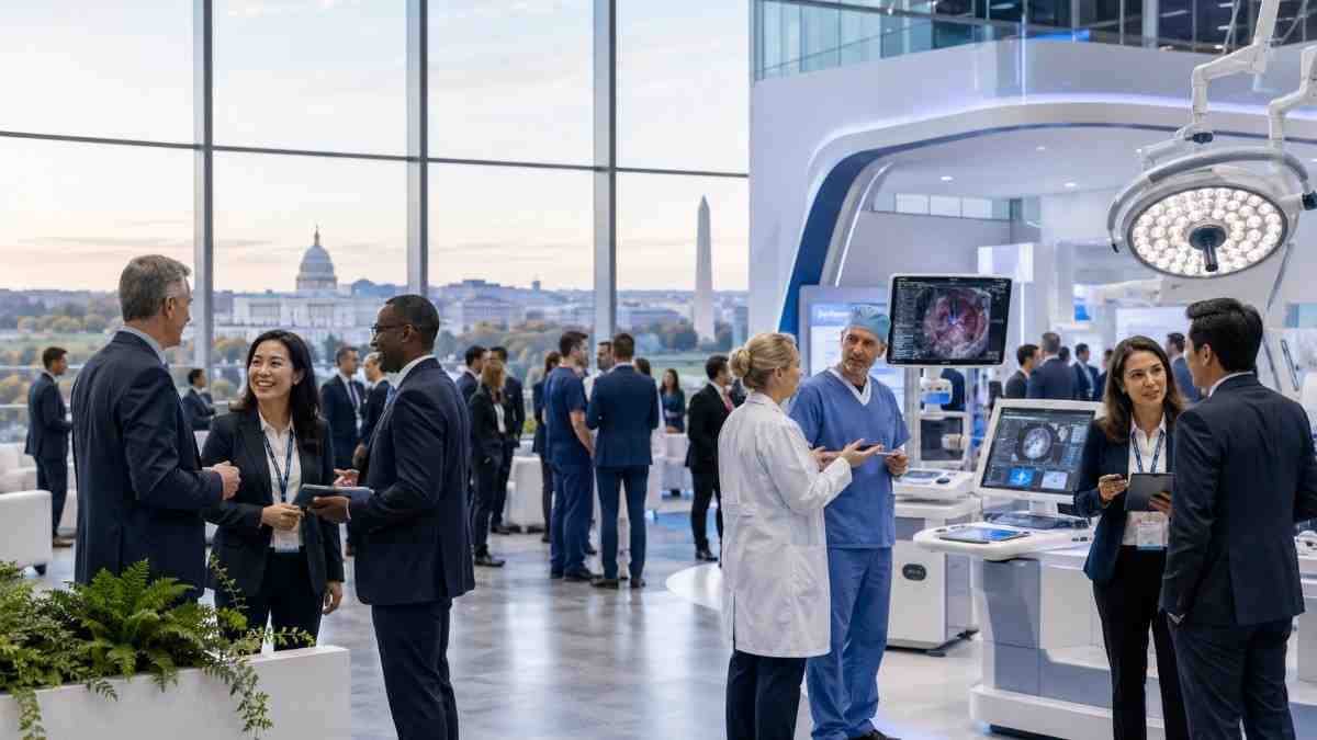 ACS Clinical Congress 2026 attendees and exhibitors networking at a surgical healthcare conference
