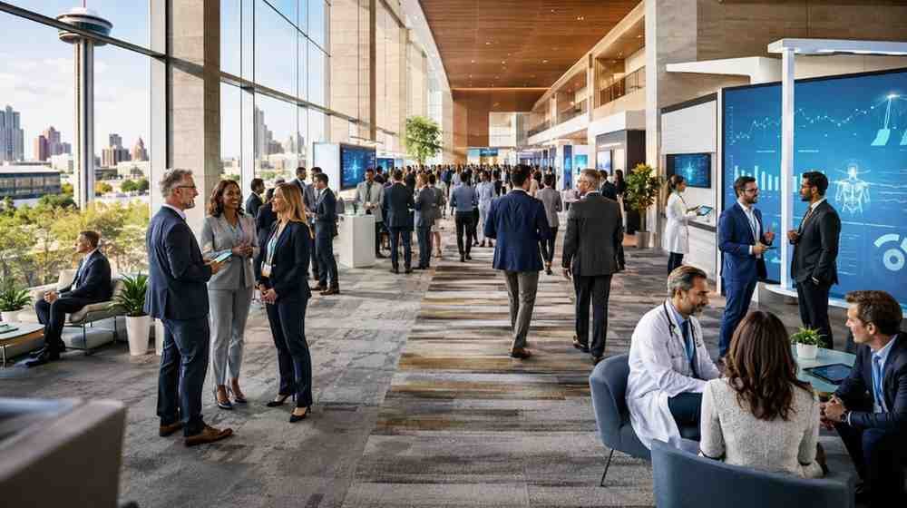 Healthcare executives and medical practice leaders networking at a conference in San Antonio